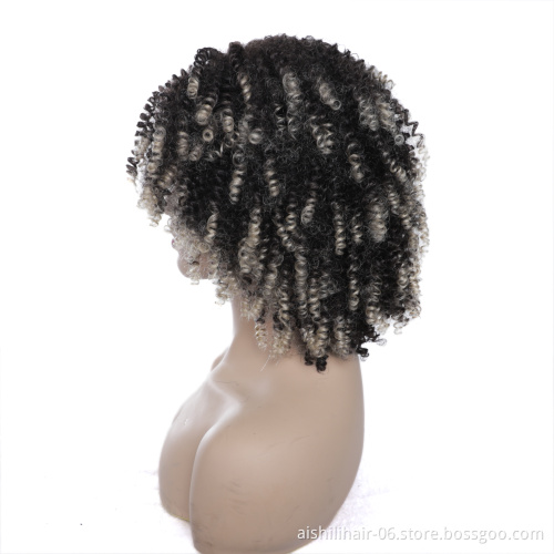 wholesale afro kinky curly ombre dark brown to silvery wig heat resistant synthetic hair wigs for women